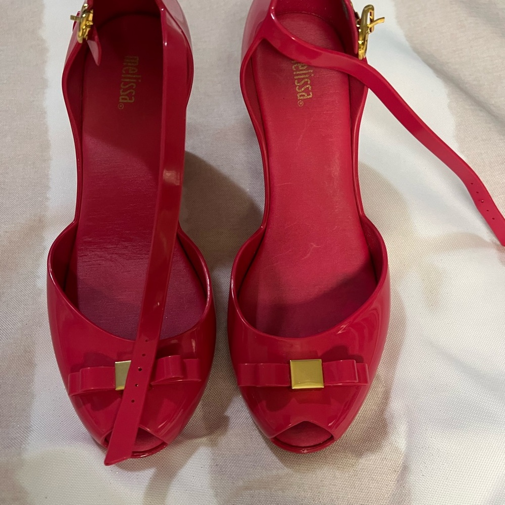 Melissa Women's Red Peep-Toe Flats
